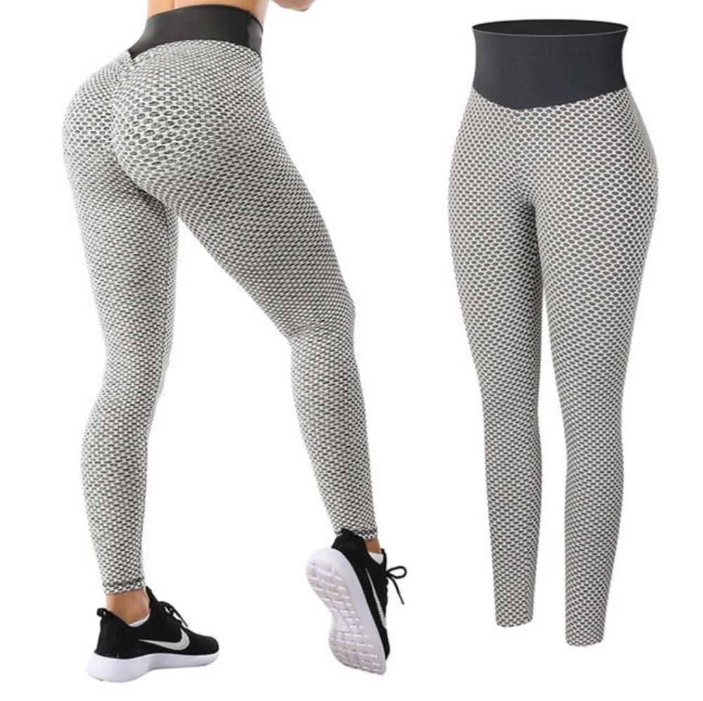 NWT 📦 Honeycomb Butt Scrunch Grey & White Leggings